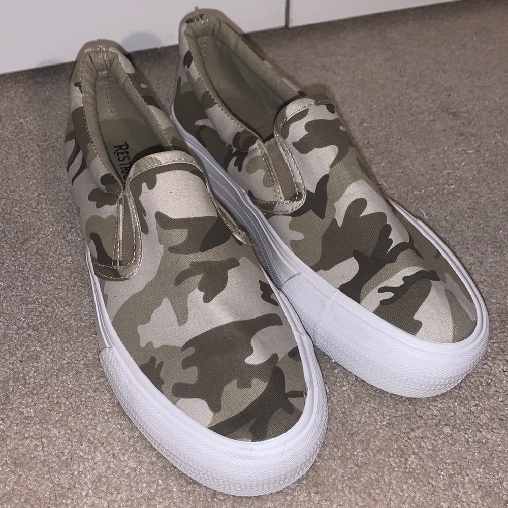 Restricted camo slip on platform sneakers